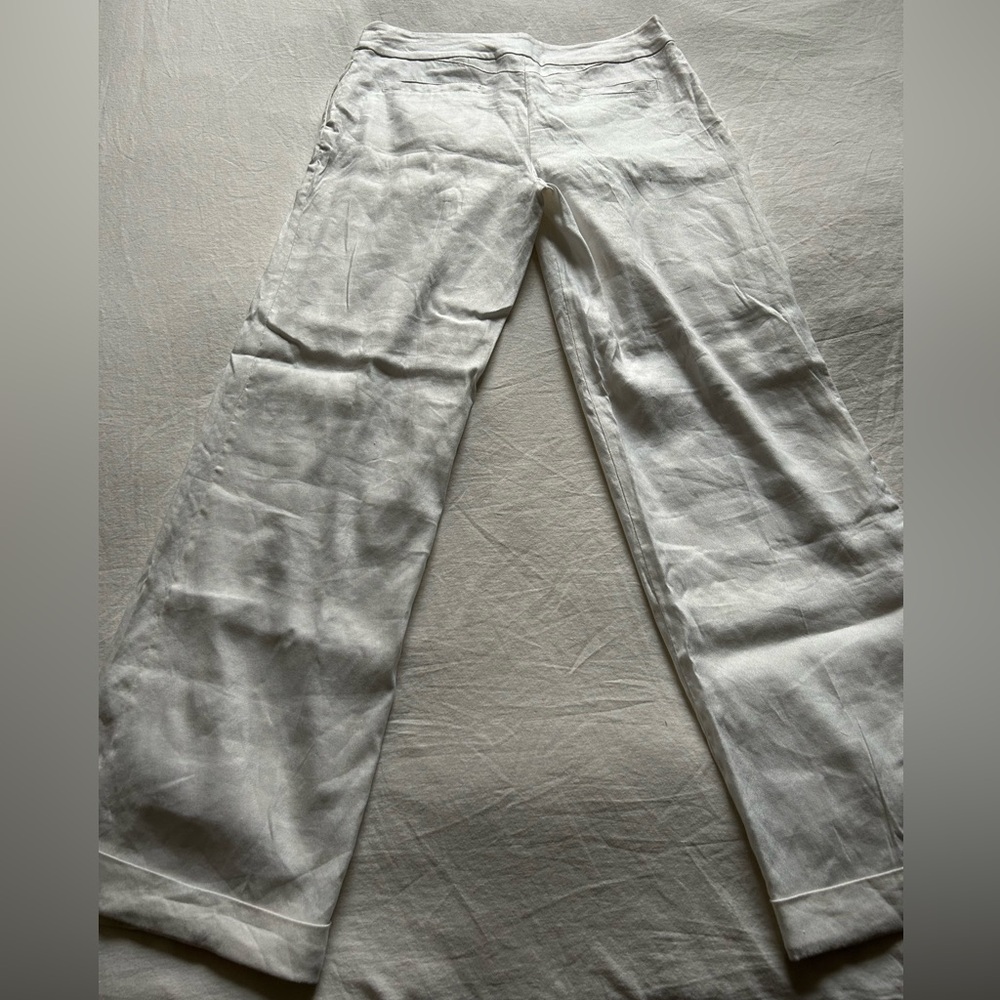 Bebe White Linen Blend Trousers with Fabric Tie Belt - Picture 2 of 15